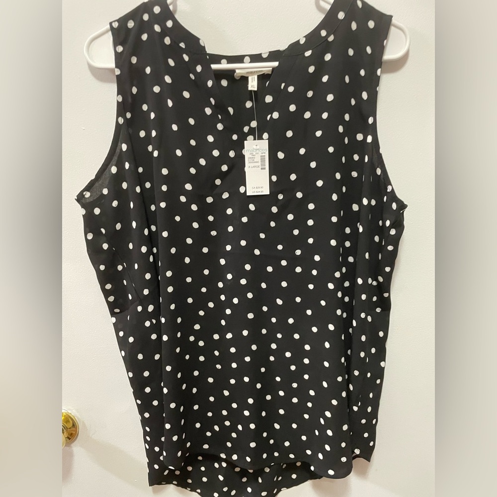 Maurice’s XL black tank top with white polka dots